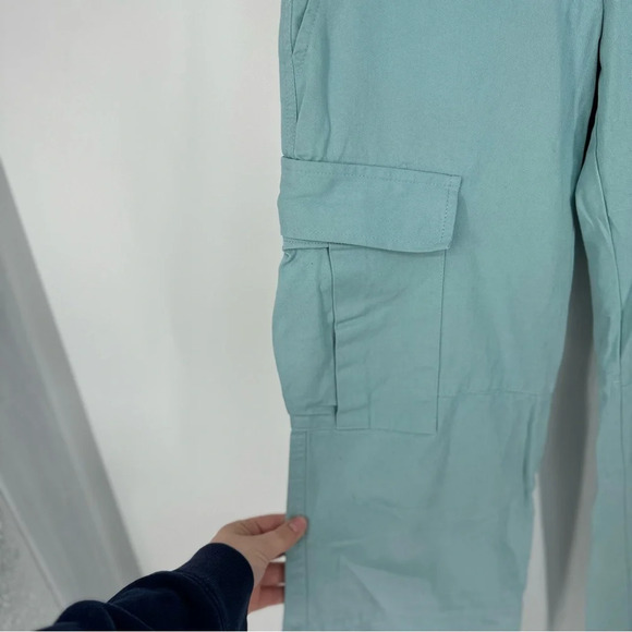 Dana Foley NYC Mint Green Blue Low Rise Wide Leg Cargo Trousers - Picture 3 of 4